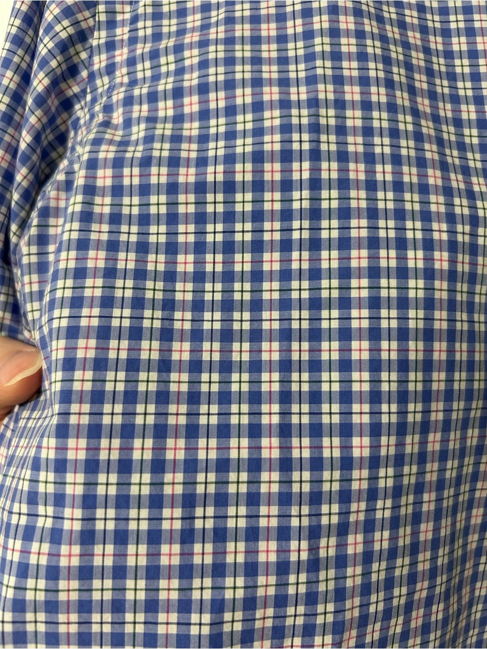 Ralph Lauren Blue Plaid Button-Down Ruffle Neck Shirt with Pink Logo - Picture 2 of 5